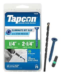 Tapcon 28380 Concrete Screw Anchor, T30 Screw, 1/4 in Dia, 2-1/4 in L, Steel, Climaseal, 75/PK