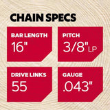Oregon AdvanceCut R55 16 in. Chainsaw Chain 55 links
