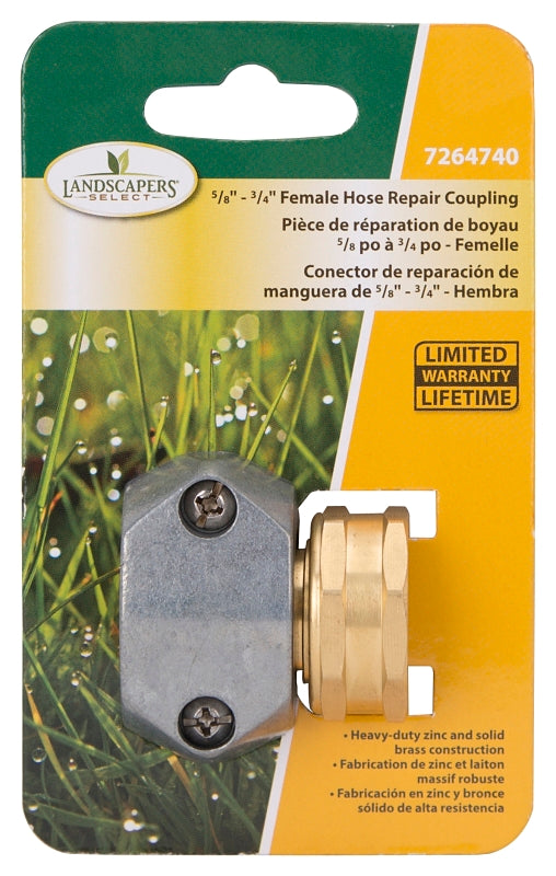 Landscapers Select GC533 Hose Coupling, 5/8 to 3/4 in, Female, Brass, Brass/Silver
