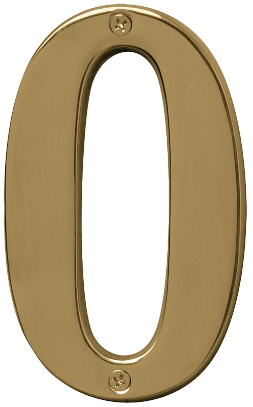 Hy-Ko BR-51PB, Prestige Series BR-51PB/0 House Number, Character: 0, 5 in H Character, Solid Brass, Pack of 3