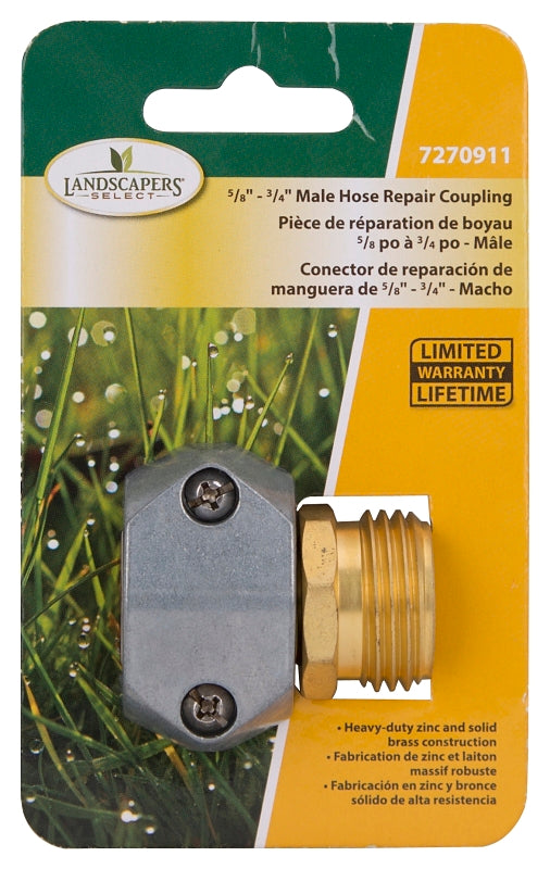 Landscapers Select GC534 Hose Coupling, 5/8 to 3/4 in, Male, Brass, Brass/Silver
