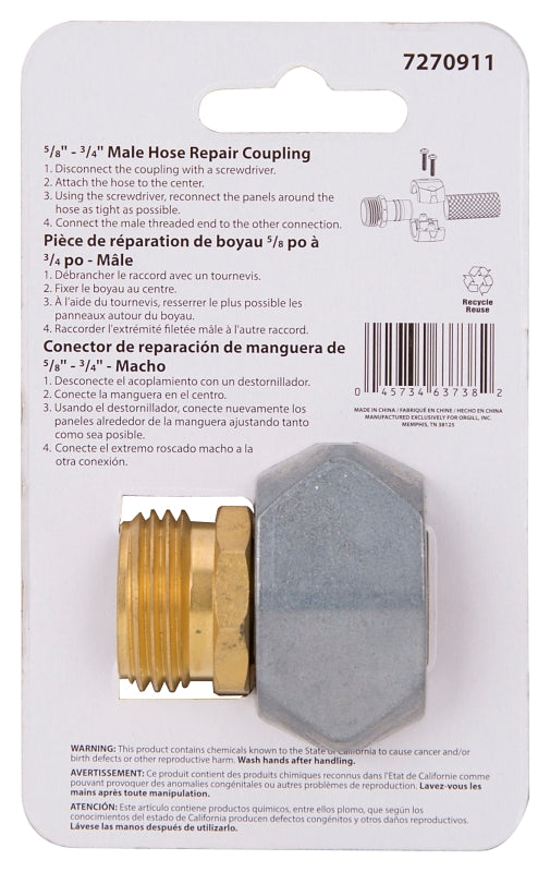 Landscapers Select GC534 Hose Coupling, 5/8 to 3/4 in, Male, Brass, Brass/Silver