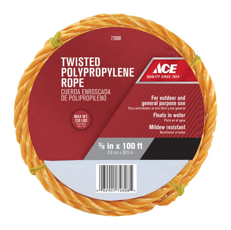 Ace 3/8 in. D X 100 ft. L Yellow Twisted Poly Rope