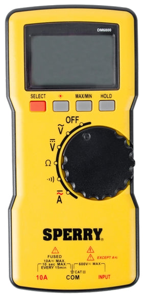 Sperry Instruments DM6800 Multimeter, 1999 Count Resolution, Digital, LCD Display, Yellow