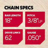 Oregon AdvanceCut 39272 18 in. Bar and Chain Combo 62 links