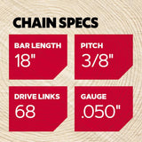 Oregon AdvanceCut D68 18 in. Chainsaw Chain 68 links