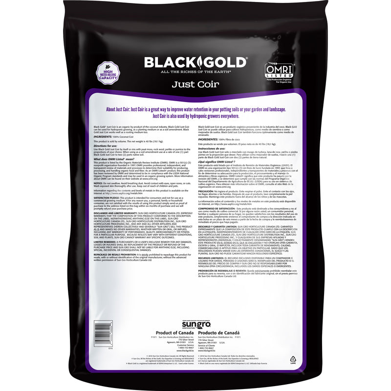 sun gro 1491302 Natural and Organic Just Coir, Solid, Earthy, 50 lb Bag