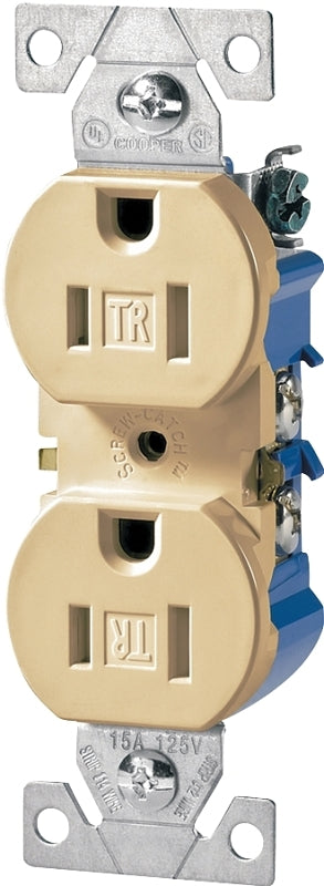Eaton Wiring Devices TR270V-BOX Duplex Receptacle, PVC, Ivory, 2-Pole, 15 A, 125 V, 3-Wire, NEMA: 5-15R