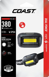 Coast FL13 Headlight, AAA Battery, LED Lamp, 250 Lumens, 68 ft Beam Distance, 13 hr Run Time, Black