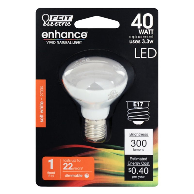 Feit Electric BPR14DMN/927CA LED Bulb, Flood/Spotlight, R14 Lamp, 40 W Equivalent, E17 Lamp Base, Dimmable, Pack of 4