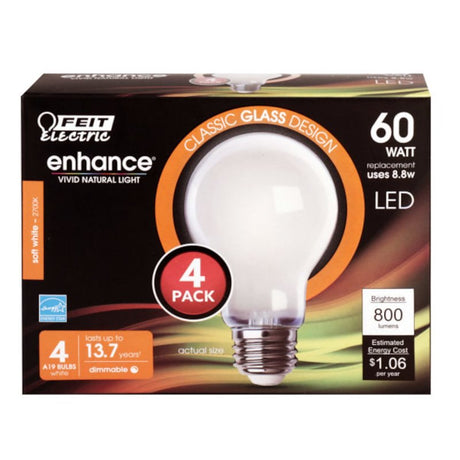 Feit Electric A1960/927CA/FIL/4/GB Light Bulb with Speaker, General-Purpose, A19 Lamp, 60 W Equivalent, Dimmable, White