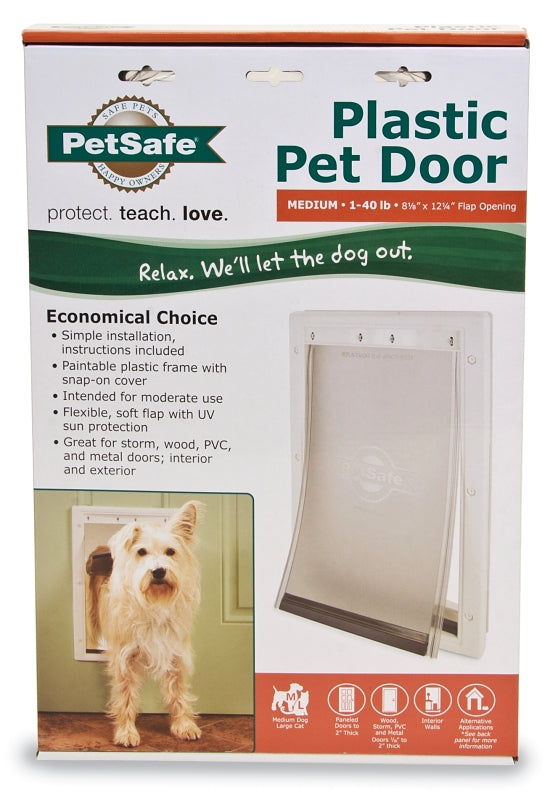 PetSafe PPA00-10959 Pet Door, 1/16 to 2 in Door, 8-1/8 x 12-1/4 in Flap Opening, Plastic, White