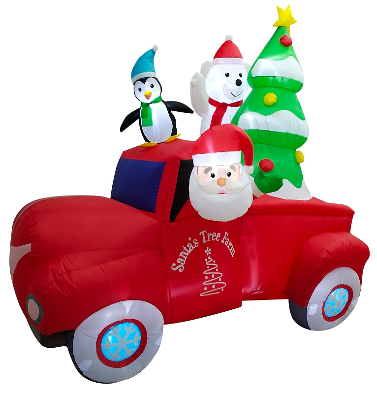 Hometown Holidays 90616 Truck Inflatable, 8 ft H, Green/Red, LED Bulb, Internal Light/Music: Internal Light