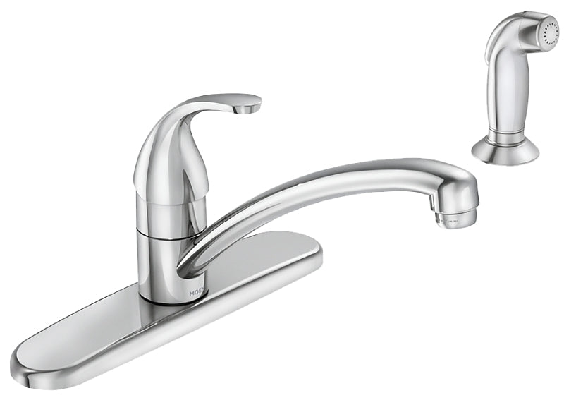 Moen Adler Series 87604 Single-Handle Kitchen Faucet, 1.5 gpm, 4-Faucet Hole, Brass/Metal, Chrome-Plated, Deck Mounting