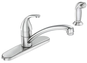 Moen Adler Series 87604 Single-Handle Kitchen Faucet, 1.5 gpm, 4-Faucet Hole, Brass/Metal, Chrome-Plated, Deck Mounting