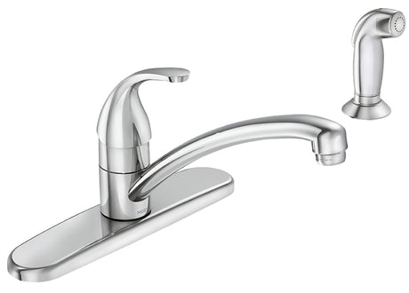 Moen Adler Series 87604 Single-Handle Kitchen Faucet, 1.5 gpm, 4-Faucet Hole, Brass/Metal, Chrome-Plated, Deck Mounting