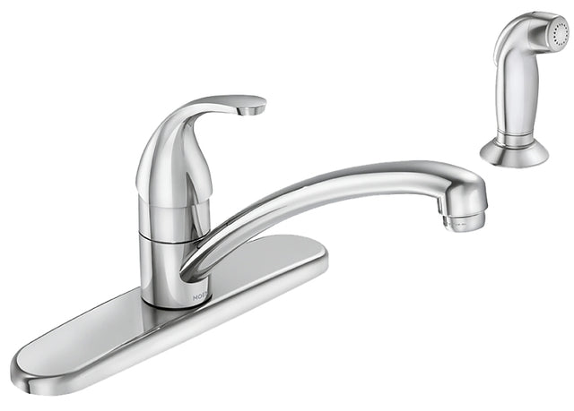 Moen Adler Series 87604 Single-Handle Kitchen Faucet, 1.5 gpm, 4-Faucet Hole, Brass/Metal, Chrome-Plated, Deck Mounting