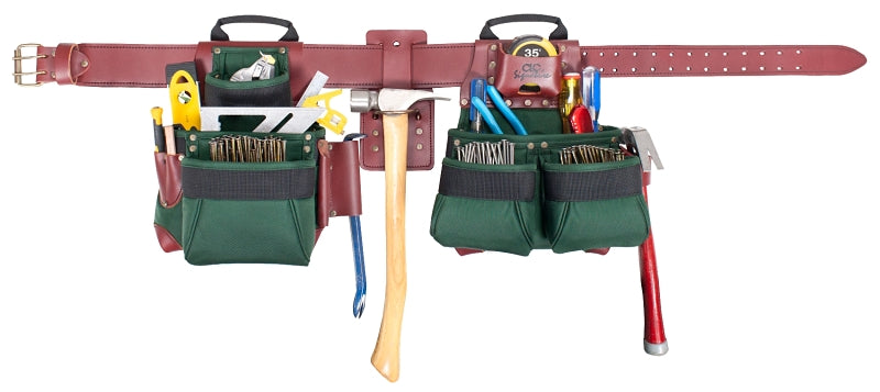 CLC Signature Elite Series 54531X Tool Belt Combo System, 40 to 52 in Waist, 58 in L, Nylon, Green, 17-Pocket