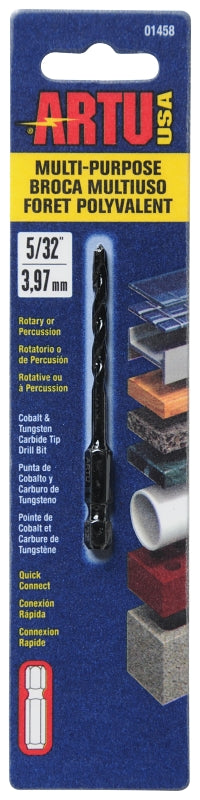 ARTU 01458 Drill Bit, 5/32 in Dia, 3-1/8 in OAL, Multi-Purpose, Parabolic Flute, Quick-Connect Shank