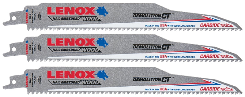 Lenox 2059102 Reciprocating Saw Blade, Applicable Materials: Cast Iron, Stainless Steel, 1 in W, 9 in L, 6 TPI