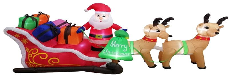 Hometown Holidays 90614 Santa Sleigh Inflatable, 5 ft H, LED White, LED Bulb, Internal Light/Music: Internal Light