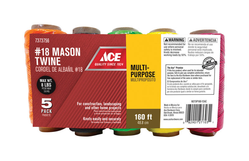 Ace 18 in. D X 160 ft. L Assorted Twisted Nylon Twine