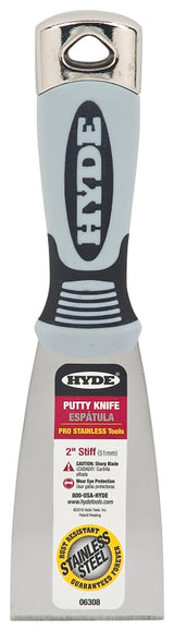 Hyde 06308 Stiff Pro Putty Knife, Stainless Steel Blade, 2 in OAL