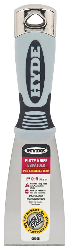 Hyde 06308 Stiff Pro Putty Knife, Stainless Steel Blade, 2 in OAL