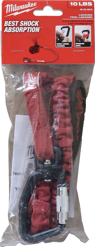 Milwaukee 48-22-8810 Locking Tool Lanyard, 36.3 in L, 10 lb Working Load, Rubber/Nylon Line, Red, Carabiner End Fitting