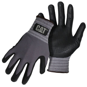 CAT CAT017419L Dipped Gloves, L, Knit Wrist Cuff, Nitrile Coating, Nylon Glove, Gray
