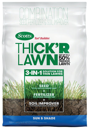 Scotts Turf Builder Thick'R Lawn Series 30156E Grass Seed with Fertilizer, Sun and Shade, 12 lb Bag