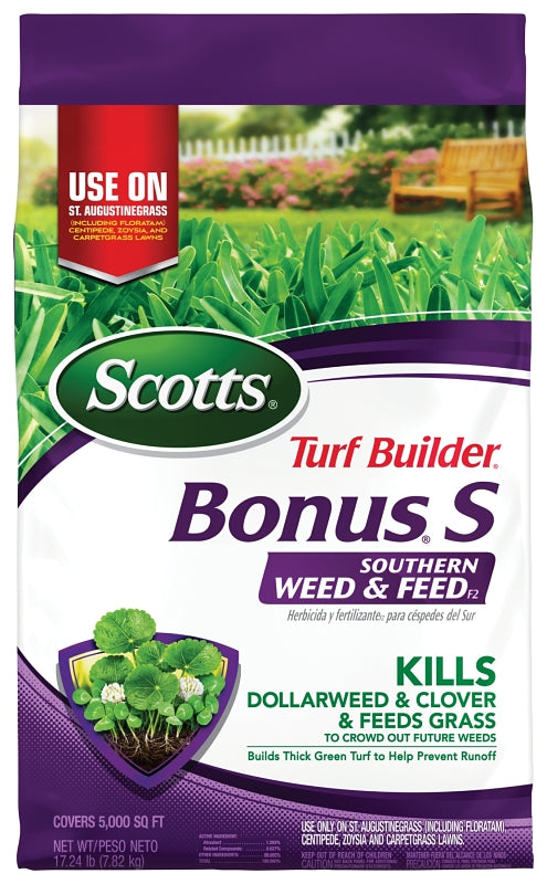 Scotts Turf Builder Bonus S 21030A Southern Weed and Feed Fertilizer, 17.34 lb Bag, Solid, 29-0-10 N-P-K Ratio