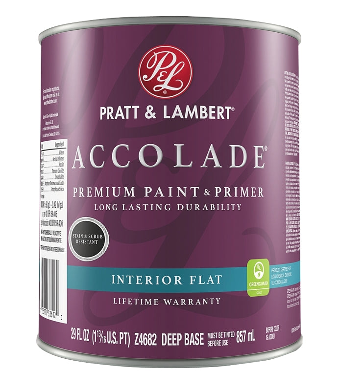 Pratt & Lambert Accolade 0000Z4682-14 Interior Paint, Flat Sheen, Deep, 29 oz, 400 sq-ft Coverage Area