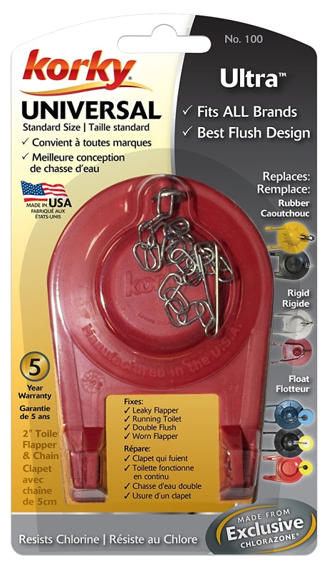 Korky 100FR Toilet Flapper, Rubber, Red, 2 in Dimensions