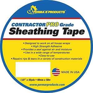Perma R Products 18755 Sheathing Tape, 55 yd L, 1.87 in W, Polypropylene Backing, White