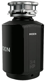 Moen Ex Host Series EX75C Garbage Disposal, 32 oz Grinding Chamber, 3/4 hp Motor, 115 V, Polymer/Stainless Steel, Black