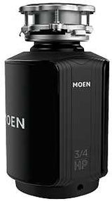 Moen Ex Host Series EX75C Garbage Disposal, 32 oz Grinding Chamber, 3/4 hp Motor, 115 V, Polymer/Stainless Steel, Black
