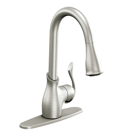 Moen Boutique Series CA87006SRS Pull-Down Kitchen Faucet, 1.5 gpm, 1-Handle, 1, 3-Faucet Hole, Metal