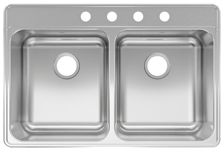 Kindred CDLA3322-8-4CBN Kitchen Sink, 33 in OAW, 8 in OAD, 22 in OAH, Stainless Steel, Topmount/Drop-In Mounting