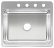 Kindred CSLA2522-6-4N Sink, 4-Faucet Hole, 25 in OAW, 22 in OAH, Stainless Steel, Drop-In Mounting, 1-Bowl