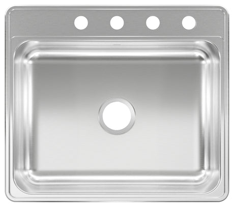 Kindred CSLA2522-6-4N Sink, 4-Faucet Hole, 25 in OAW, 22 in OAH, Stainless Steel, Drop-In Mounting, 1-Bowl