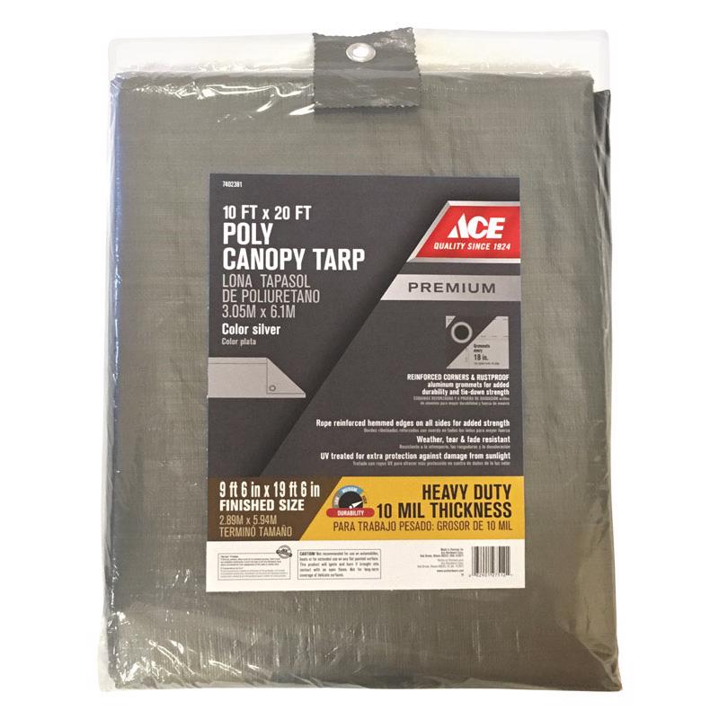 Ace 10 ft. W X 20 ft. L Heavy Duty Polyethylene Canopy Tarp Silver