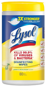 Lysol 77182 Disinfecting Wipes, Lemon and Lime Blossom, White, 8 in L, 7 in W