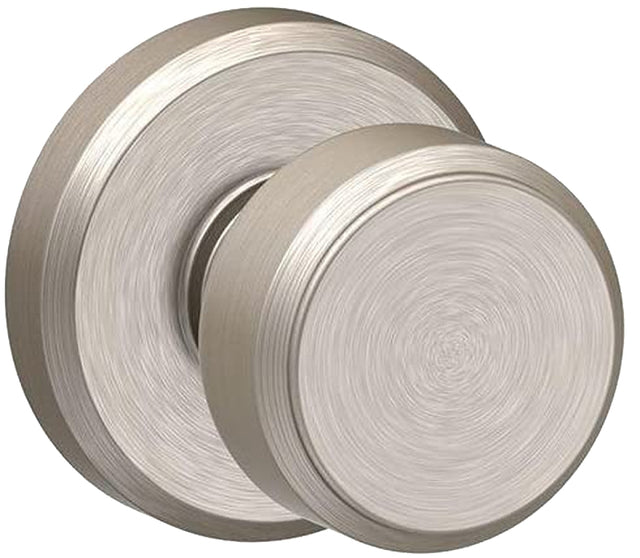 Schlage F Series F10VBWE619 Passage Knob, Bowery, Round, 2-3/4 in Dimensions, Metal, Satin Nickel, Reversible Hand
