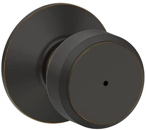Schlage F Series F40 V BWE 716 Privacy Lockset, Round Design, Knob Handle, Aged Bronze, Metal, Interior Locking