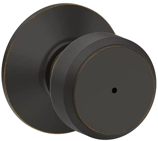 Schlage F Series F40 V BWE 716 Privacy Lockset, Round Design, Knob Handle, Aged Bronze, Metal, Interior Locking