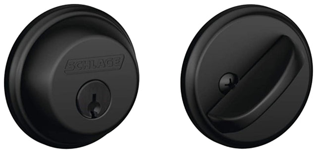 Schlage B Series B60NV622 Deadbolt, 1 Grade, SC1 Key, Metal, Matte Black, 2-3/8, 2-3/4 in Backset, C Keyway