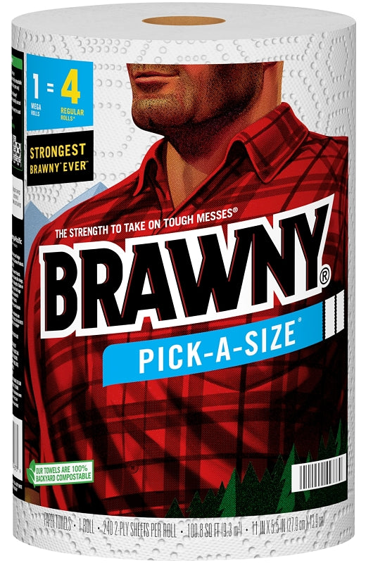 Brawny Pick-A-Size 44373 Paper Towel, 5-1/2 in L, 11 in W, 2-Ply, White, 1/PK, Pack of 6