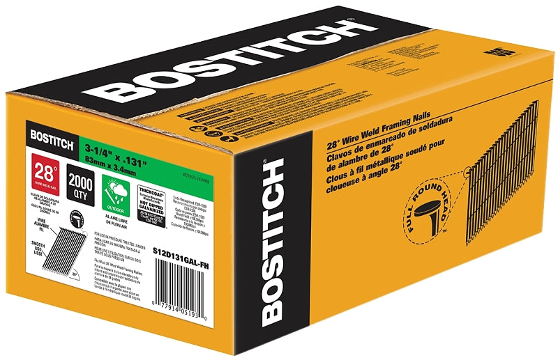 Bostitch S12D131GAL-FH Framing Nail, 3-1/4 in L, Steel, Hot-Dipped Galvanized, Full Round Head, Smooth Shank