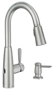 Moen Sperry Motion Series 87696EWSRS Pull-Down Kitchen Faucet, 1.5 gpm, 1-Handle, 2-Faucet Hole, Metal
